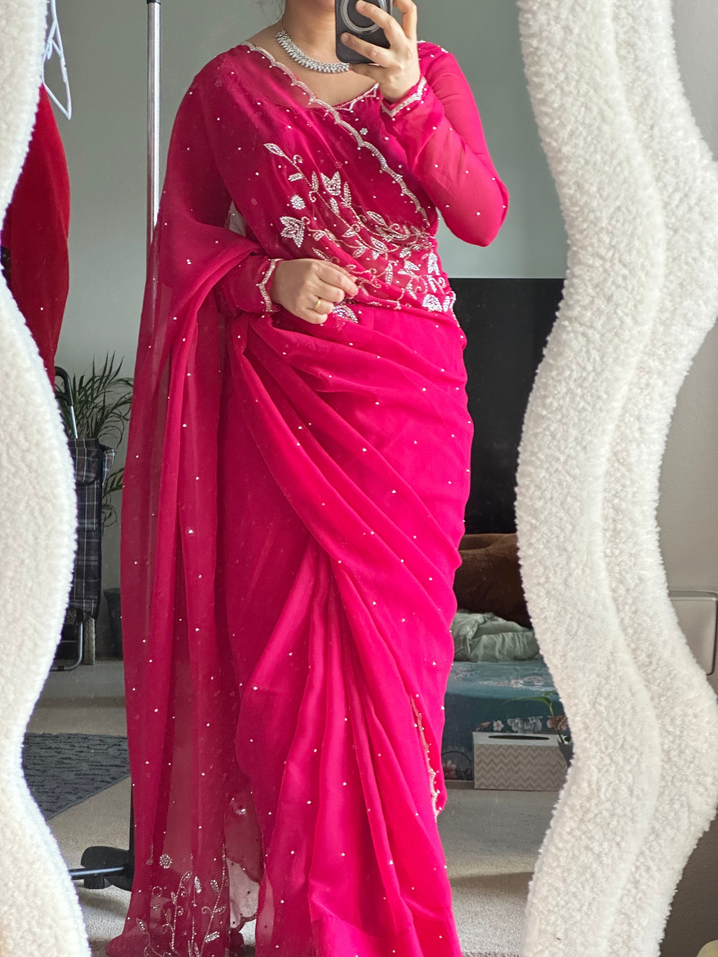 Rani pink ready to wear saree Australia Aarambha Gallery