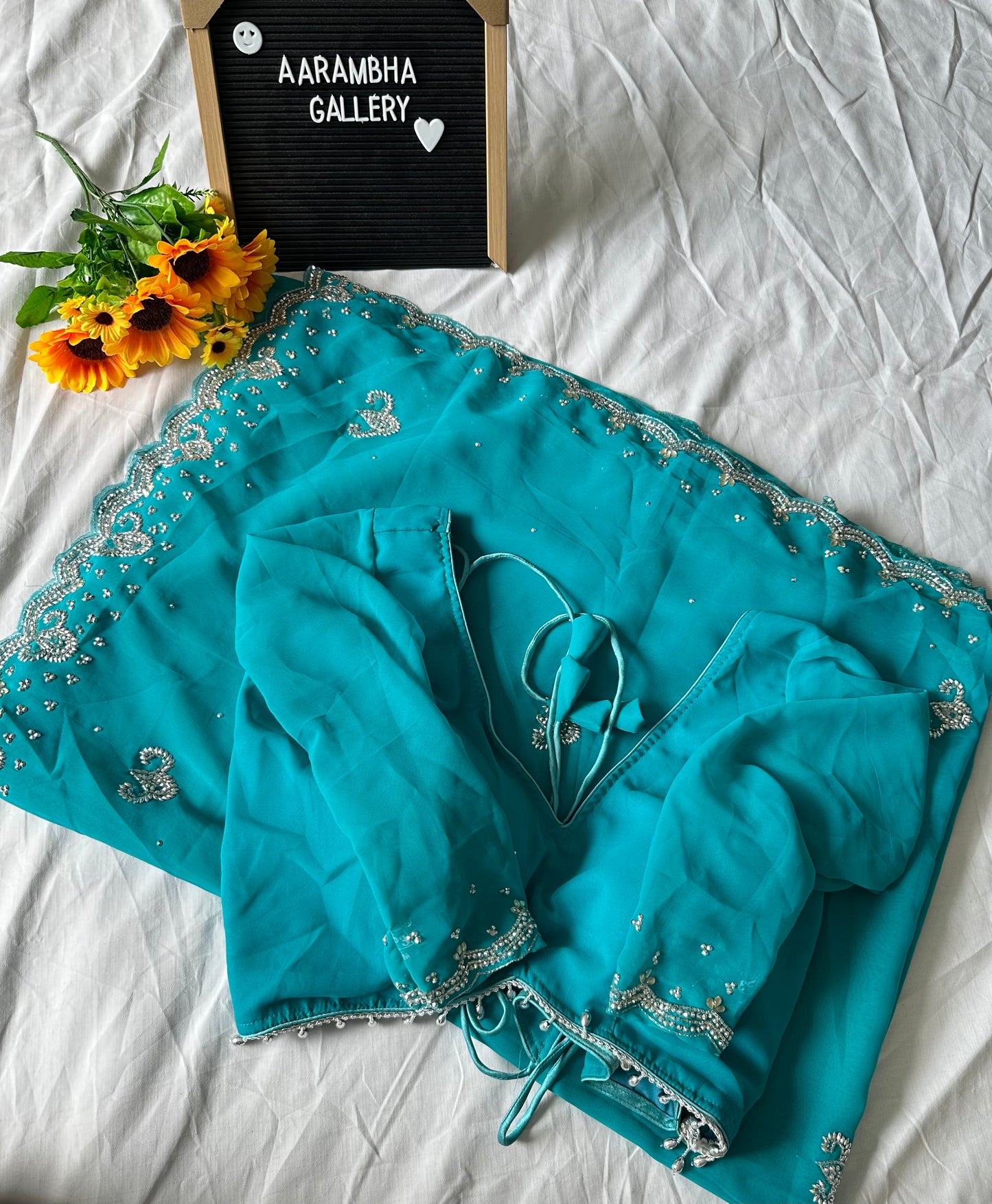 Boutique Work Blue Saree Set