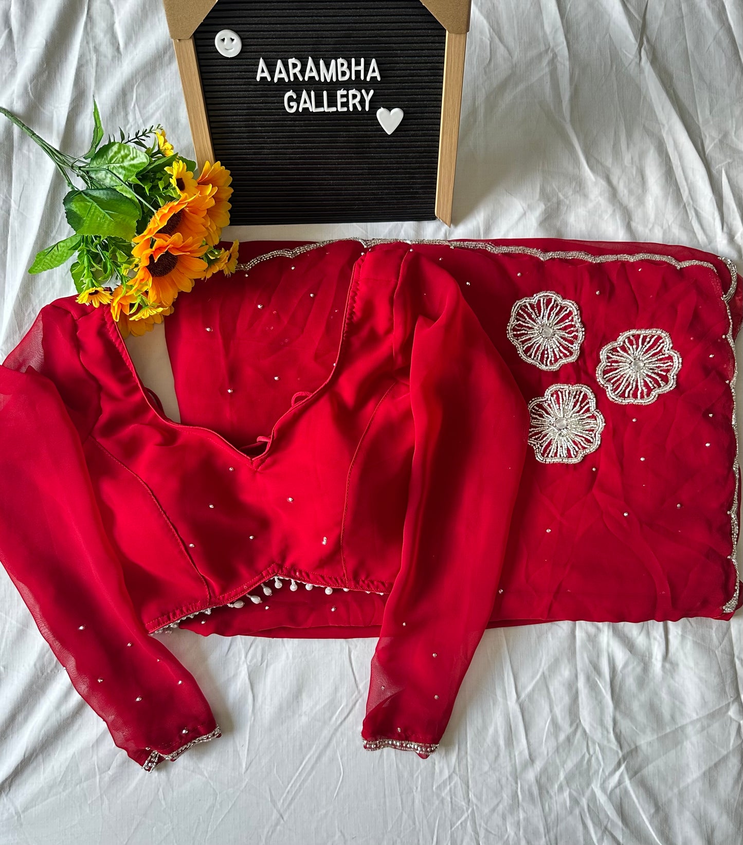 Boutique Work Pure Red Saree Set