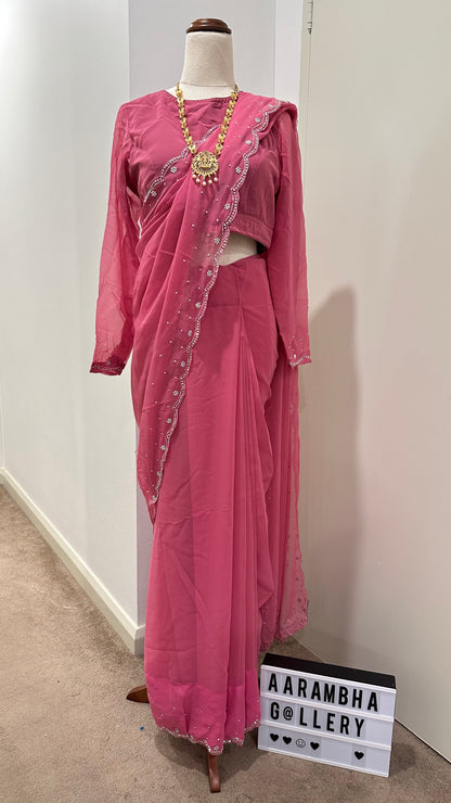 Boutique Work Georgette Ready To Wear Saree Set