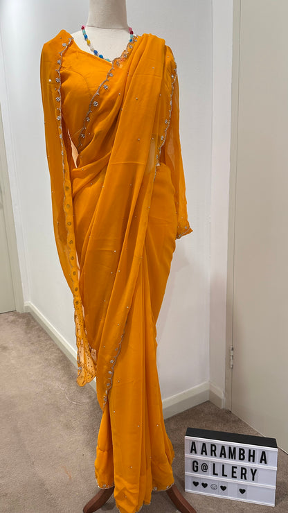 Boutique Work Georgette Ready To Wear Saree Set