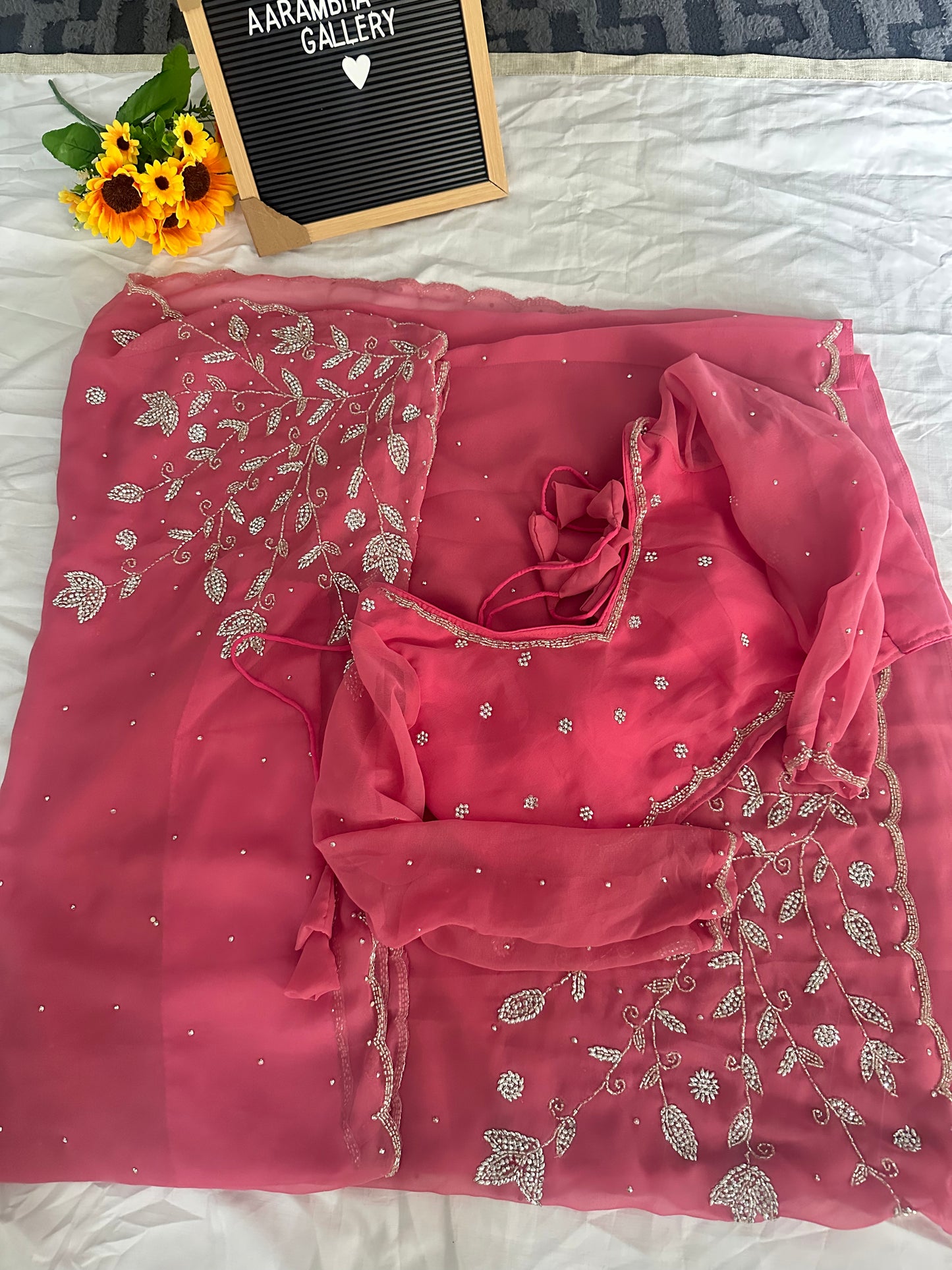 Boutique Work Light Pink Saree Set